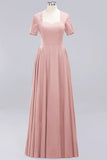 Dark Navy Open-Back Long Bridesmaid Dress With Short Sleeves
