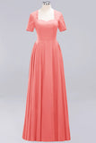 Dark Navy Open-Back Long Bridesmaid Dress With Short Sleeves
