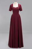 Dark Navy Open-Back Long Bridesmaid Dress With Short Sleeves