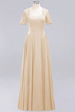 Dark Navy Open-Back Long Bridesmaid Dress With Short Sleeves