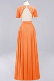 Dark Navy Open-Back Long Bridesmaid Dress With Short Sleeves