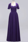 Dark Navy Open-Back Long Bridesmaid Dress With Short Sleeves