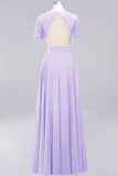 Dark Navy Open-Back Long Bridesmaid Dress With Short Sleeves