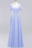 Dark Navy Open-Back Long Bridesmaid Dress With Short Sleeves