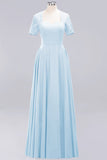 Dark Navy Open-Back Long Bridesmaid Dress With Short Sleeves