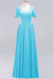 Dark Navy Open-Back Long Bridesmaid Dress With Short Sleeves
