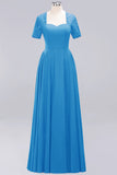 Dark Navy Open-Back Long Bridesmaid Dress With Short Sleeves