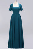 Dark Navy Open-Back Long Bridesmaid Dress With Short Sleeves