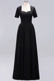 Dark Navy Open-Back Long Bridesmaid Dress With Short Sleeves