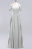 Dark Navy Open-Back Long Bridesmaid Dress With Short Sleeves