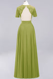 Dark Navy Open-Back Long Bridesmaid Dress With Short Sleeves