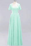Dark Navy Open-Back Long Bridesmaid Dress With Short Sleeves