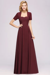 Dark Navy Open-Back Long Bridesmaid Dress With Short Sleeves