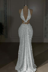 Halter Sleeveless Backless Long Mermaid Formal Dress With Sequins