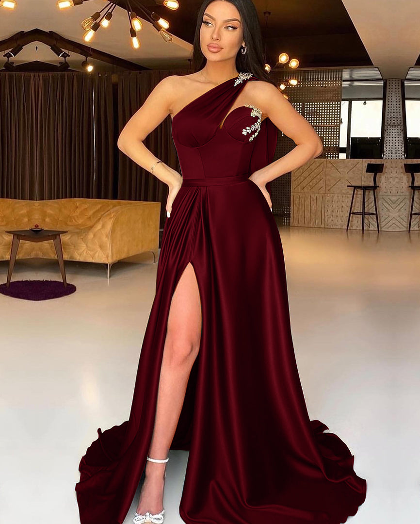 Newinlook Dark Green Split One-Shoulder Evening Dress Mermaid With Beadings