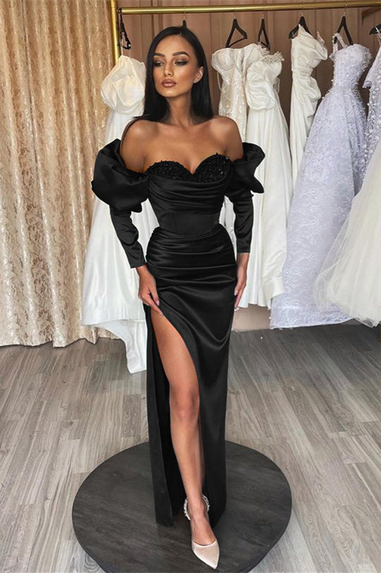 Newinlook Dark Green Sweetheart Slit Long Mermaid Evening Dress With Long Sleeves Sequins