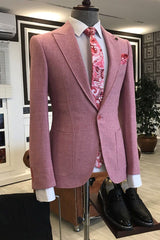Newinlook Simple Pink One-Button Suit with Peaked Lapel