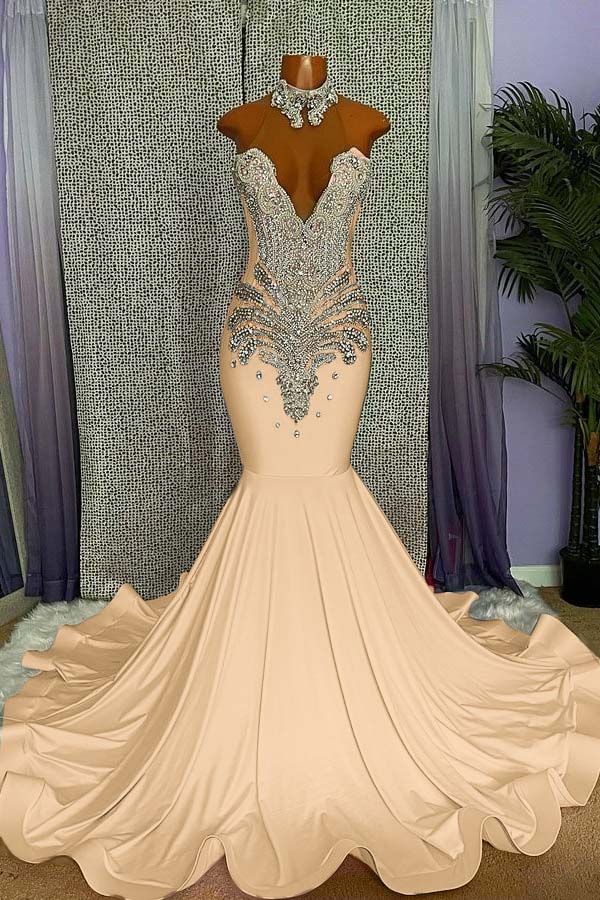 Newinlook Pink Sleeveless Beading Mermaid Evening Dress