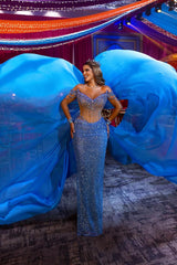 Heavy Off the Shoulder Mermaid Formal Dress Sequins Beading V Neck