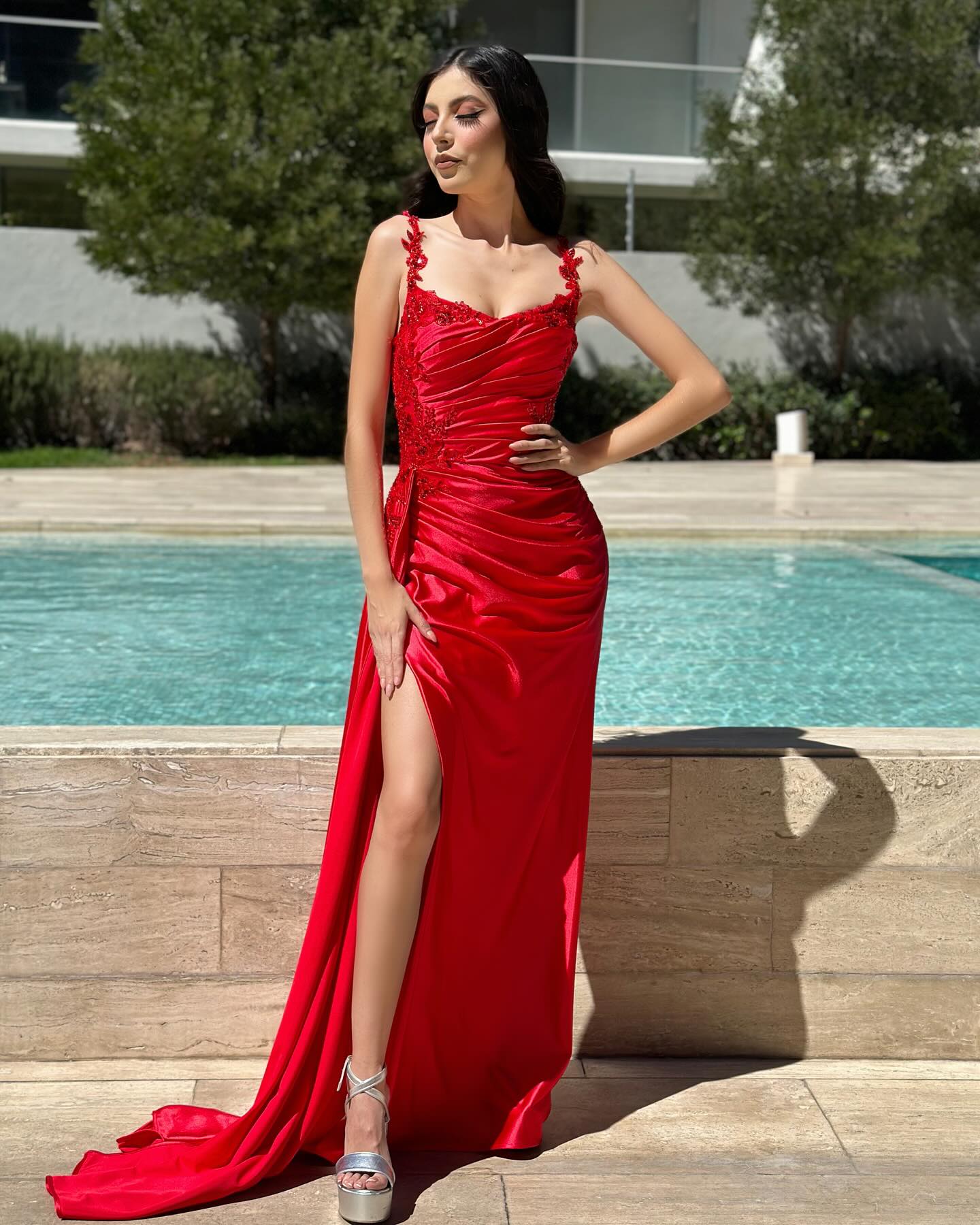 flowy silk prom dress Satin Prom Dresses
