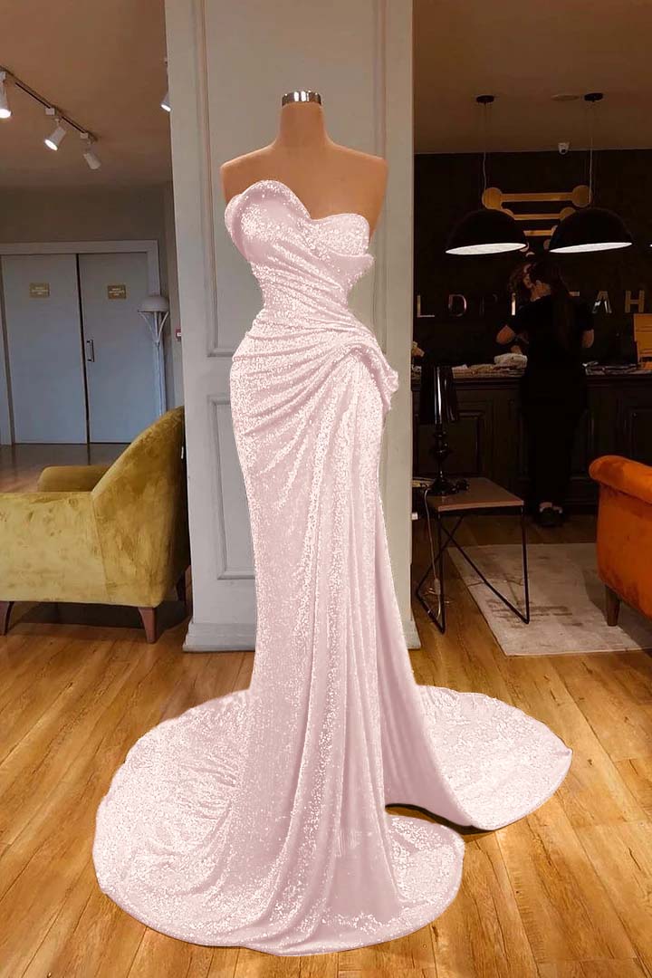 Strapless Sweetheart Sleeveless Long Mermaid Formal Dress Red With Sequins