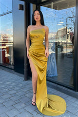 Newinlook Strapless Charmeuse Mermaid Long Evening Dress With Split