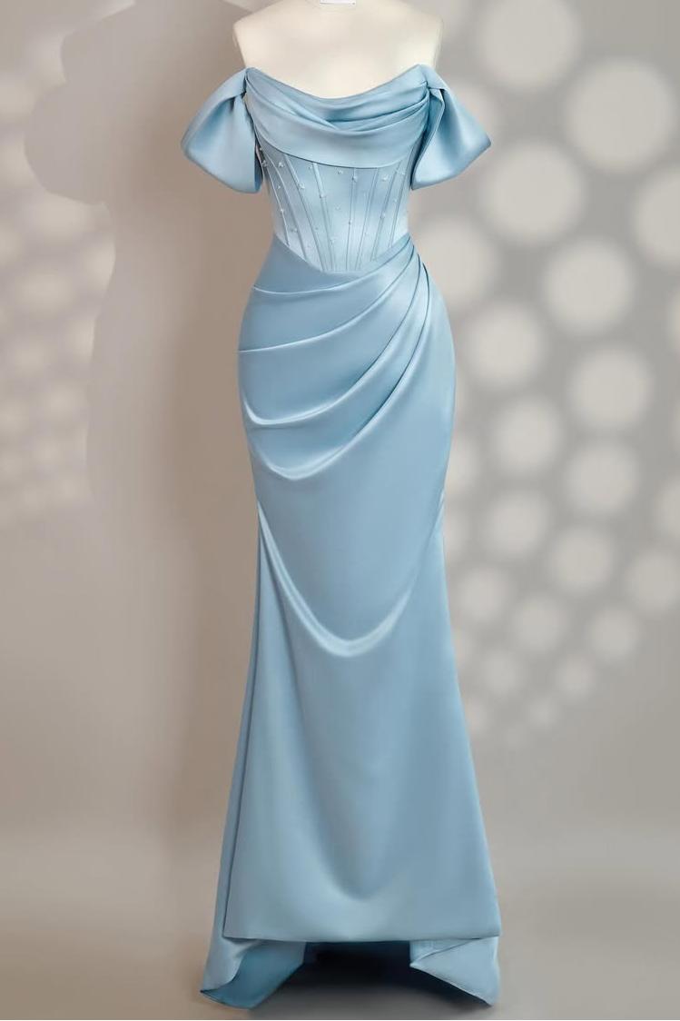 Off the Shoulder Sleeveless Mermaid Long Formal Dress With Pleated