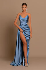 Dusty Blue Sweetheart Prom Dress Mermaid Long With Split