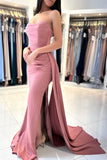 Dusty Pink Prom Dress Mermaid Strapless With Pleats Split