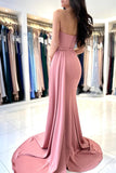 Dusty Pink Prom Dress Mermaid Strapless With Pleats Split