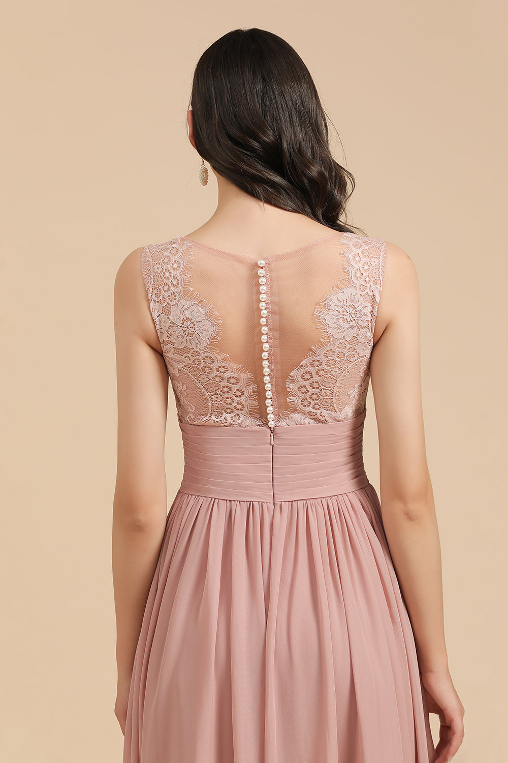Dusty Rose Chiffon V-Neck Bridesmaid Dress Long