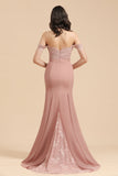 Dusty Rose Off-the-Shoulder Lace Bridesmaid Dress