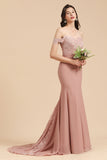 Dusty Rose Off-the-Shoulder Lace Bridesmaid Dress