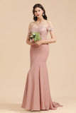 Dusty Rose Off-the-Shoulder Lace Bridesmaid Dress