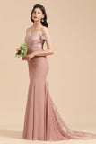Dusty Rose Off-the-Shoulder Lace Bridesmaid Dress