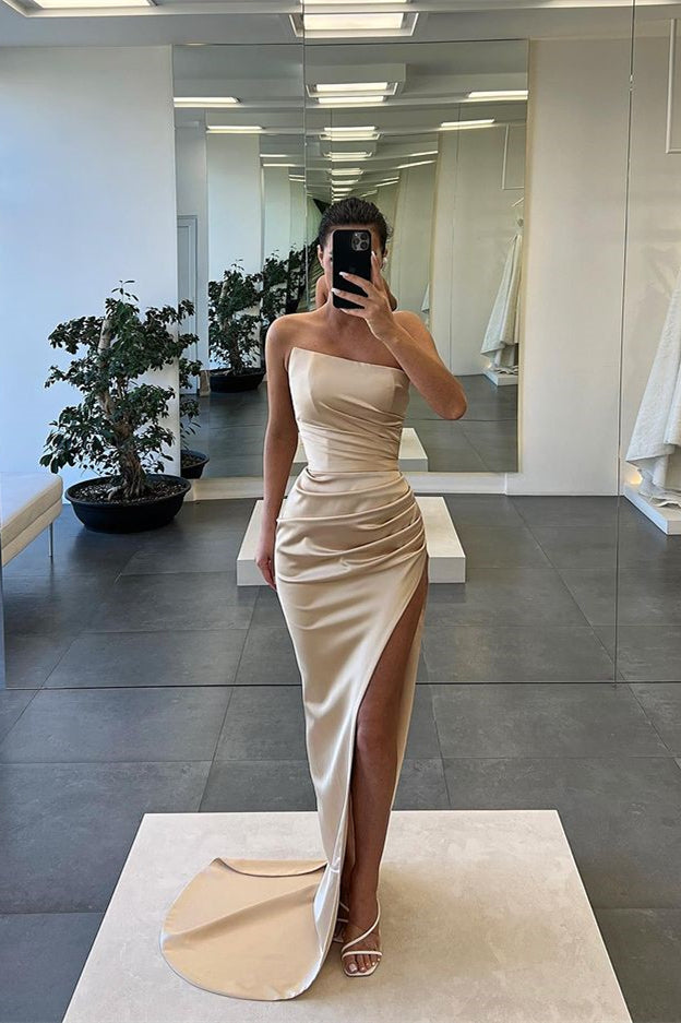 Newinlook Sleeveless Mermaid Strapless Long Slit Evening Dress