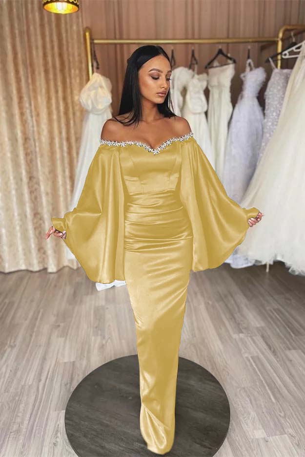 Newinlook Black Ruffle Sleeves Mermaid Long Evening Dress With Beads