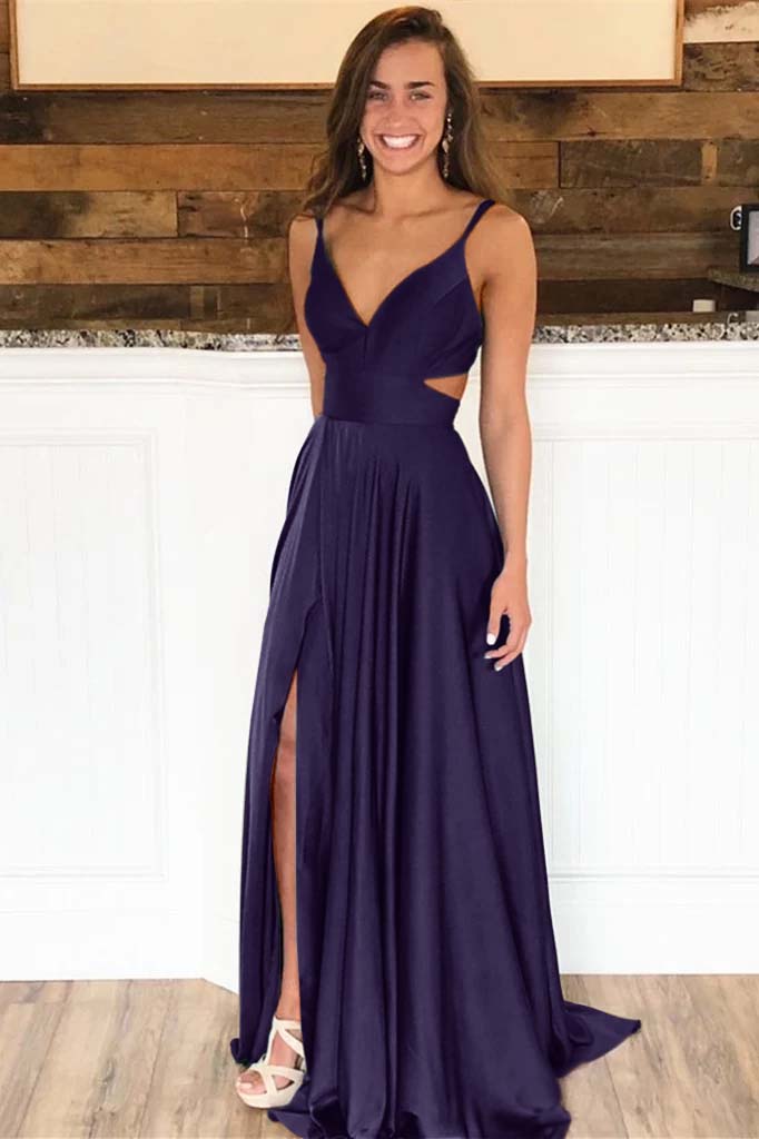 Newinlook Spaghetti-Straps Long Evening Dress Split