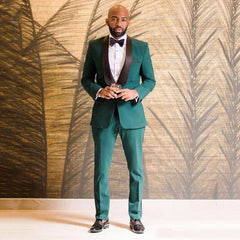 Newinlook Fashionable Black Shawl Lapel Wedding Suit in Dark Green for Groom with One Button