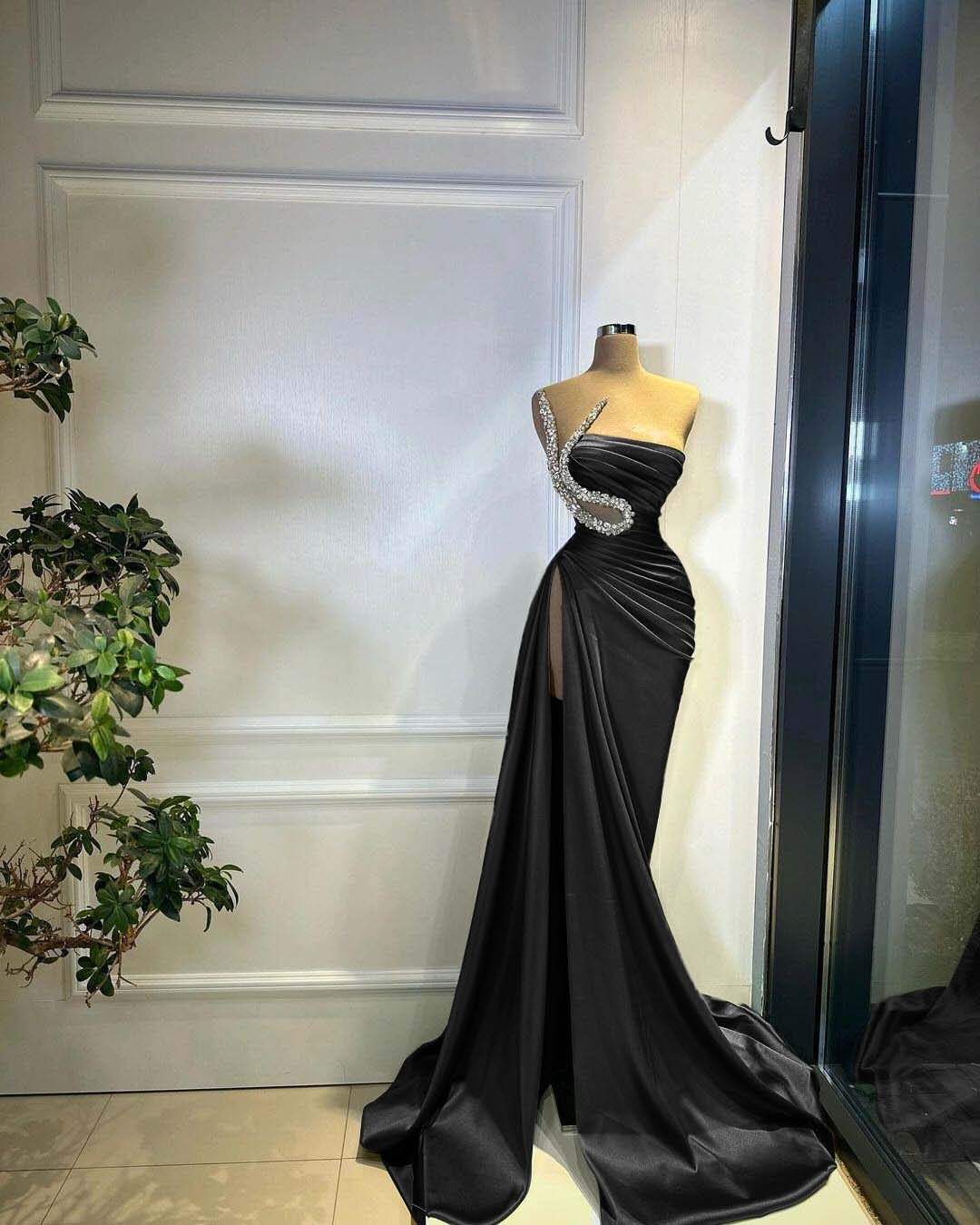 Strapless Sleeveless Long Mermaid Split Formal Dress With Beading