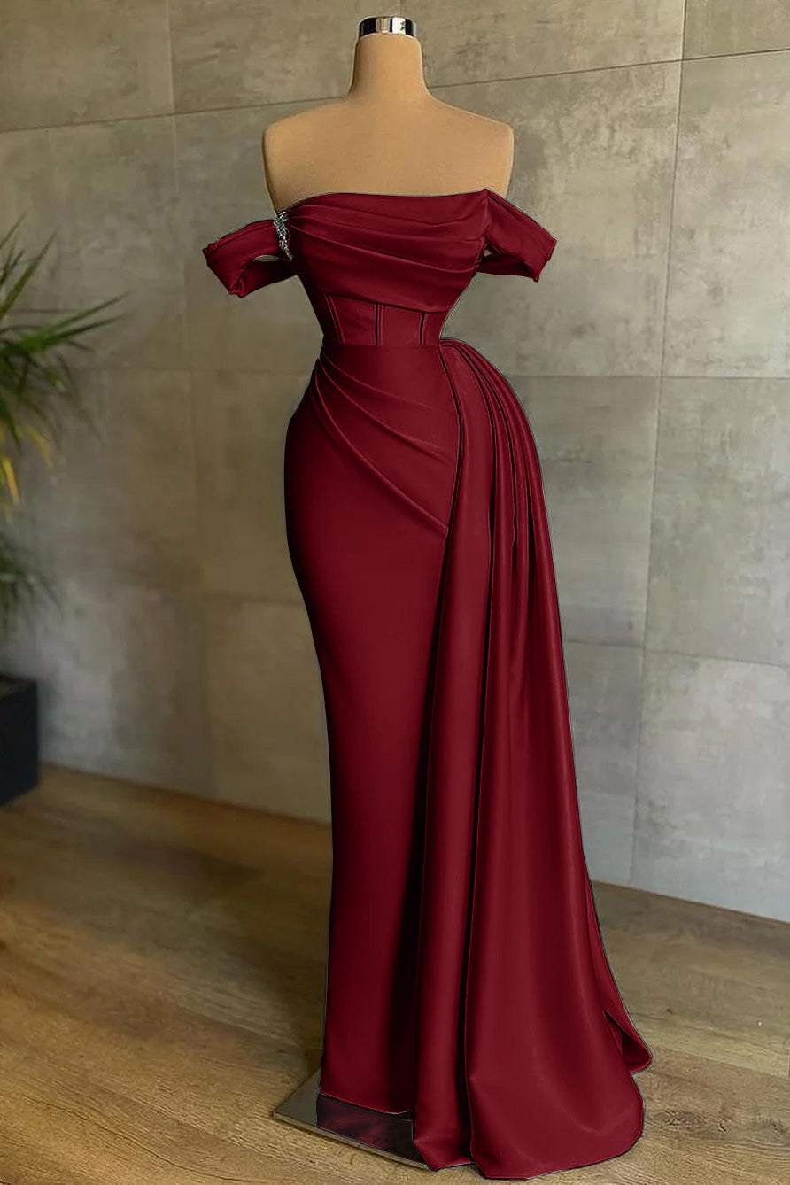 Stunning White Strapless Mermaid Pleated Long Formal Dress Off the Shoulder