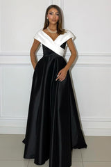 Off the Shoulder V Neck Sleeveless Long Formal Dress With Pleated