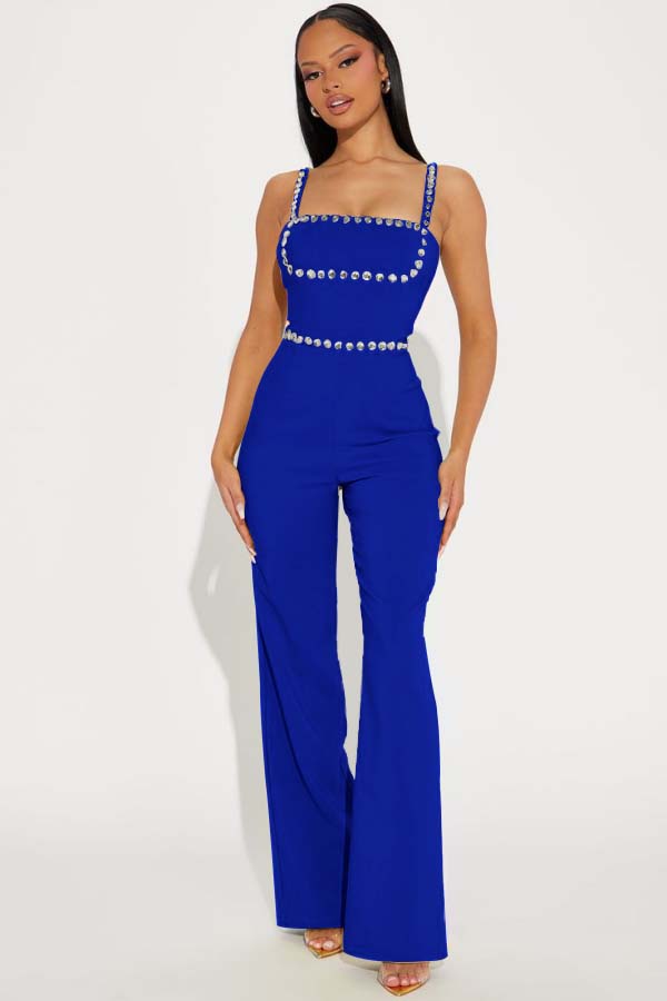 Newinlook Fashion Green Square Neck Spaghetti-Straps Slim Fit Jump Suit