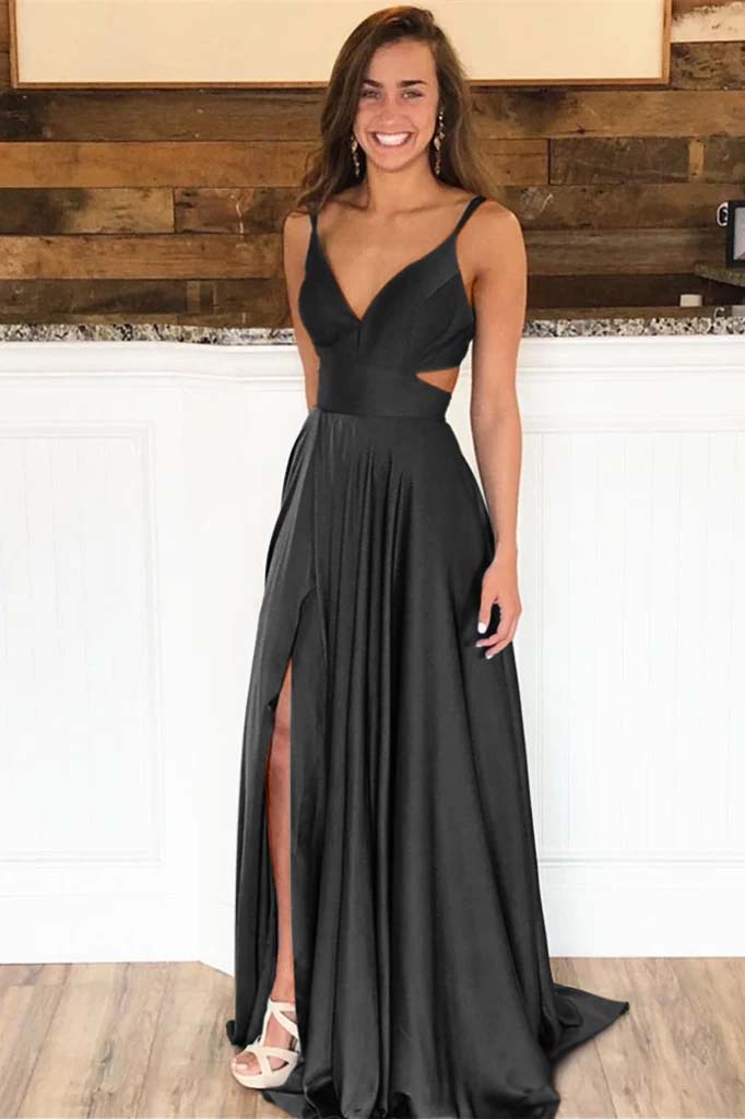 Newinlook Spaghetti-Straps Long Evening Dress Split