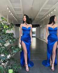 Newinlook Royal Blue Mermaid Spaghetti Strap Evening Dress With Split