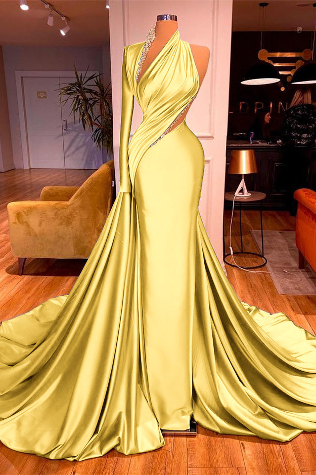 Newinlook One-Shoulder Mermaid Long Sleeves Evening Dress Long With Beadings