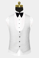 Newinlook Gentle White Jacquard Wedding Suit with Black Satin Lapel for Men