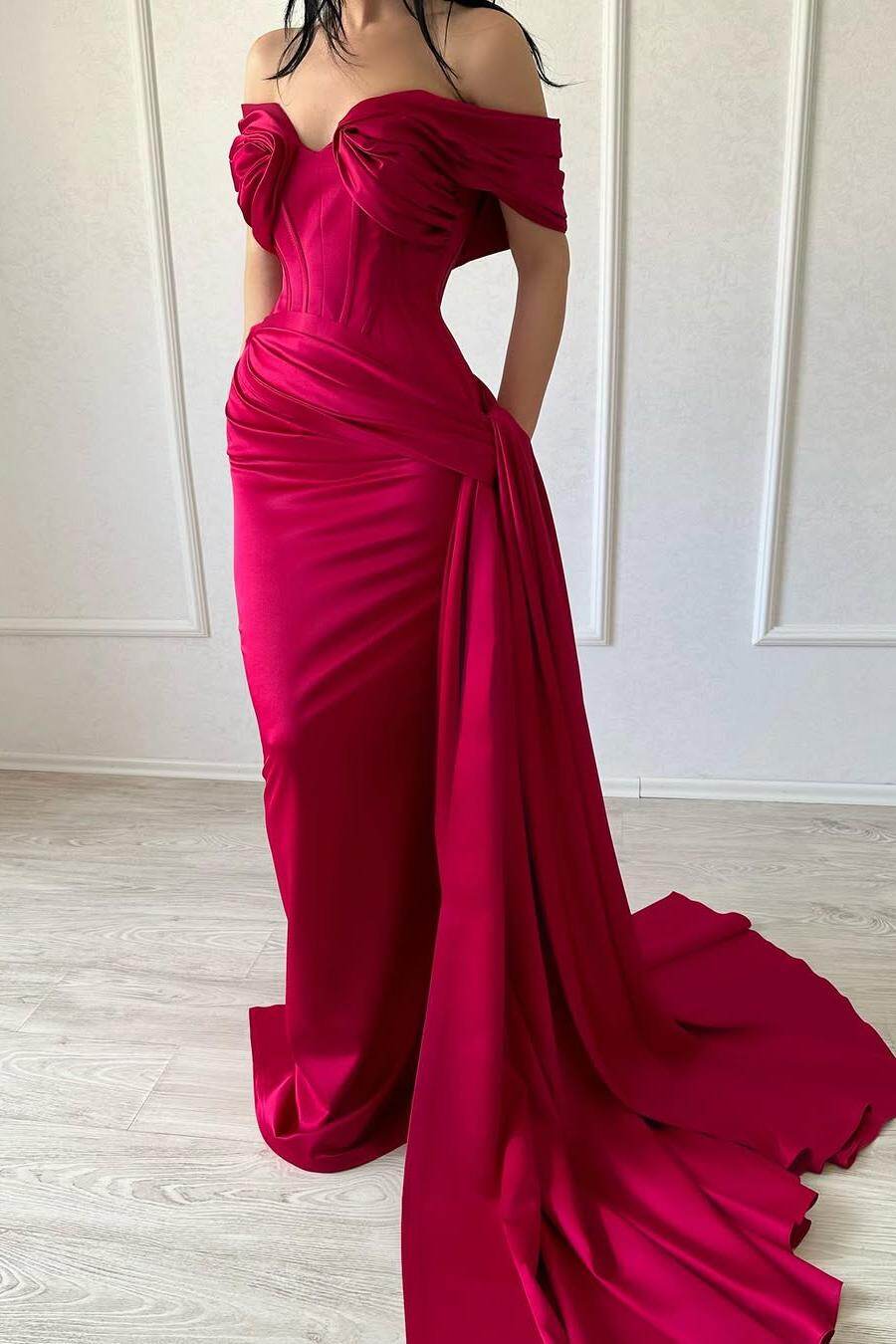Strapless Off the Shoulder Long Mermaid Formal Dress With Pleated
