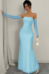 Strapless Long Mermaid Formal Dress With Detachable Sleeves Pleated