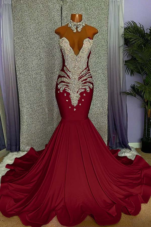 Newinlook Pink Sleeveless Beading Mermaid Evening Dress